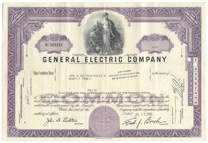 General Electric Company Stock Certificate