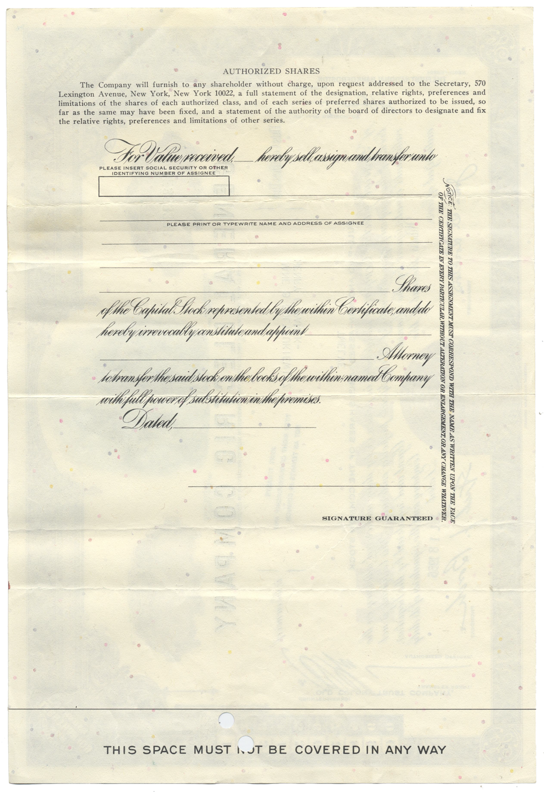 General Electric Company Stock Certificate