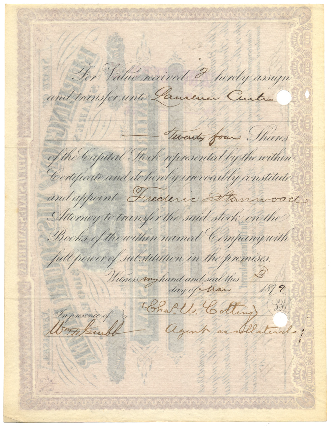 Burlington and Missouri River Railroad Company in Nebraska Stock Certificate