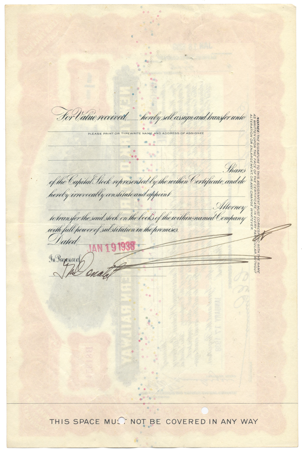 New York, Ontario and Western Railway Company Stock Certificate