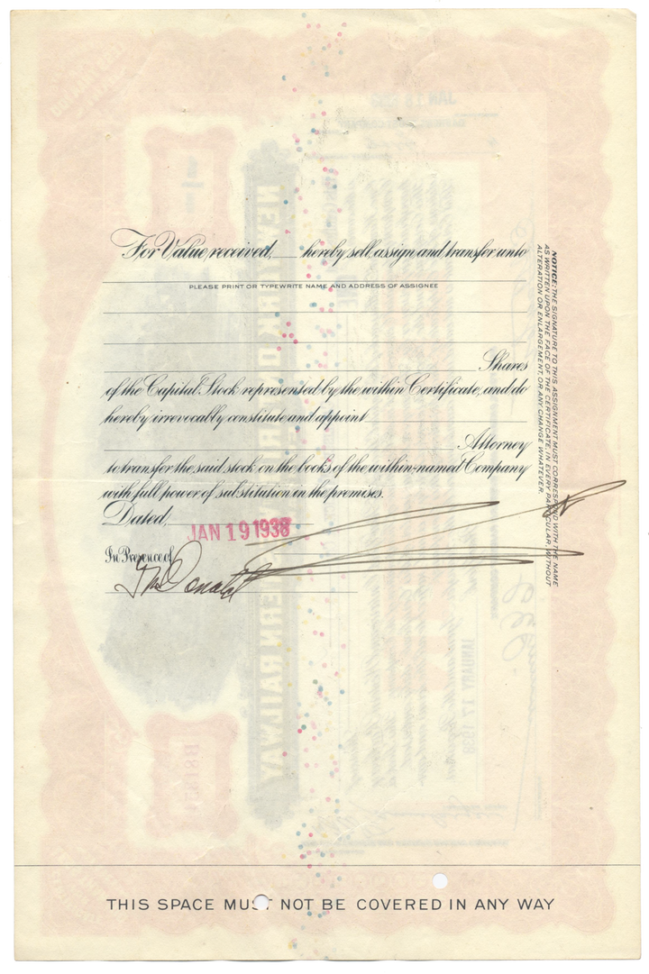 New York, Ontario and Western Railway Company Stock Certificate