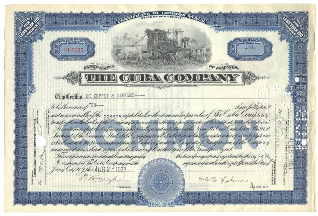 Cuba Company Stock Certificate