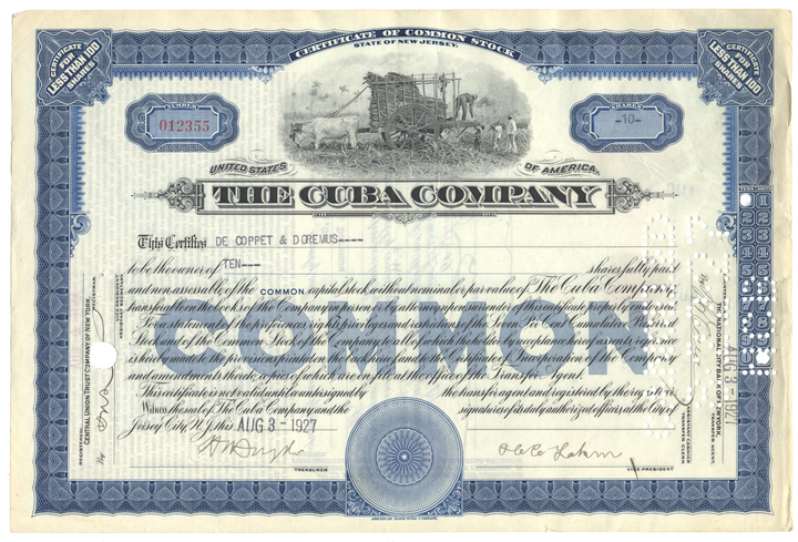 Cuba Company Stock Certificate