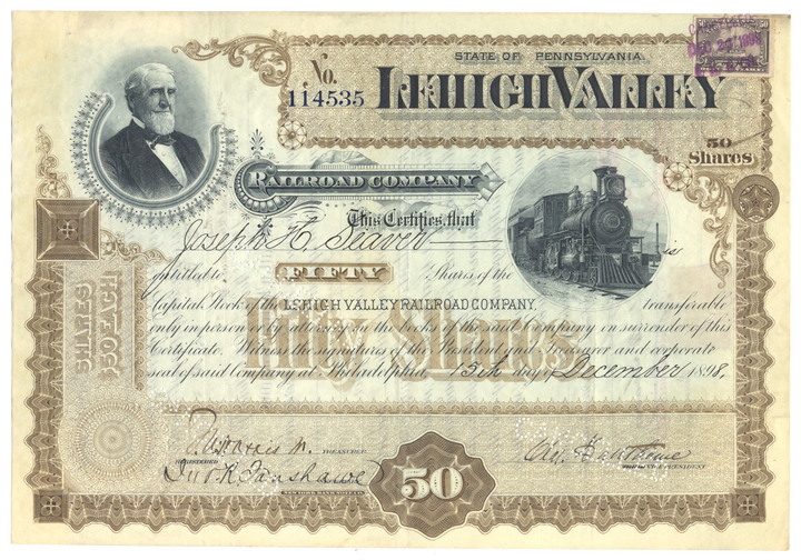 Lehigh Valley Railroad Company Stock Certificate