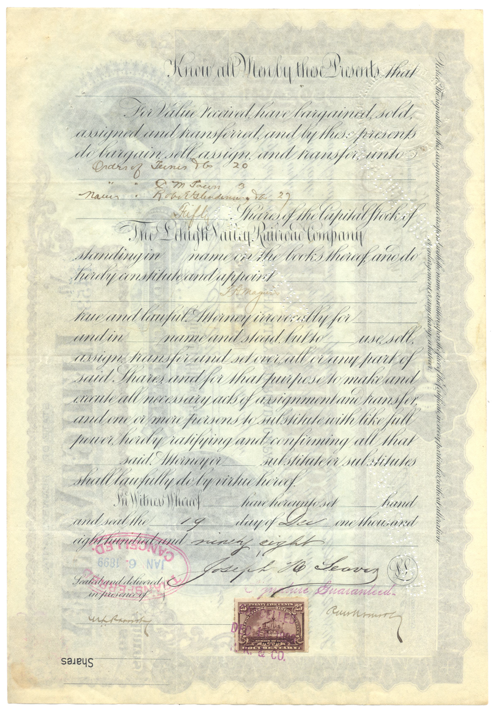 Lehigh Valley Railroad Company Stock Certificate