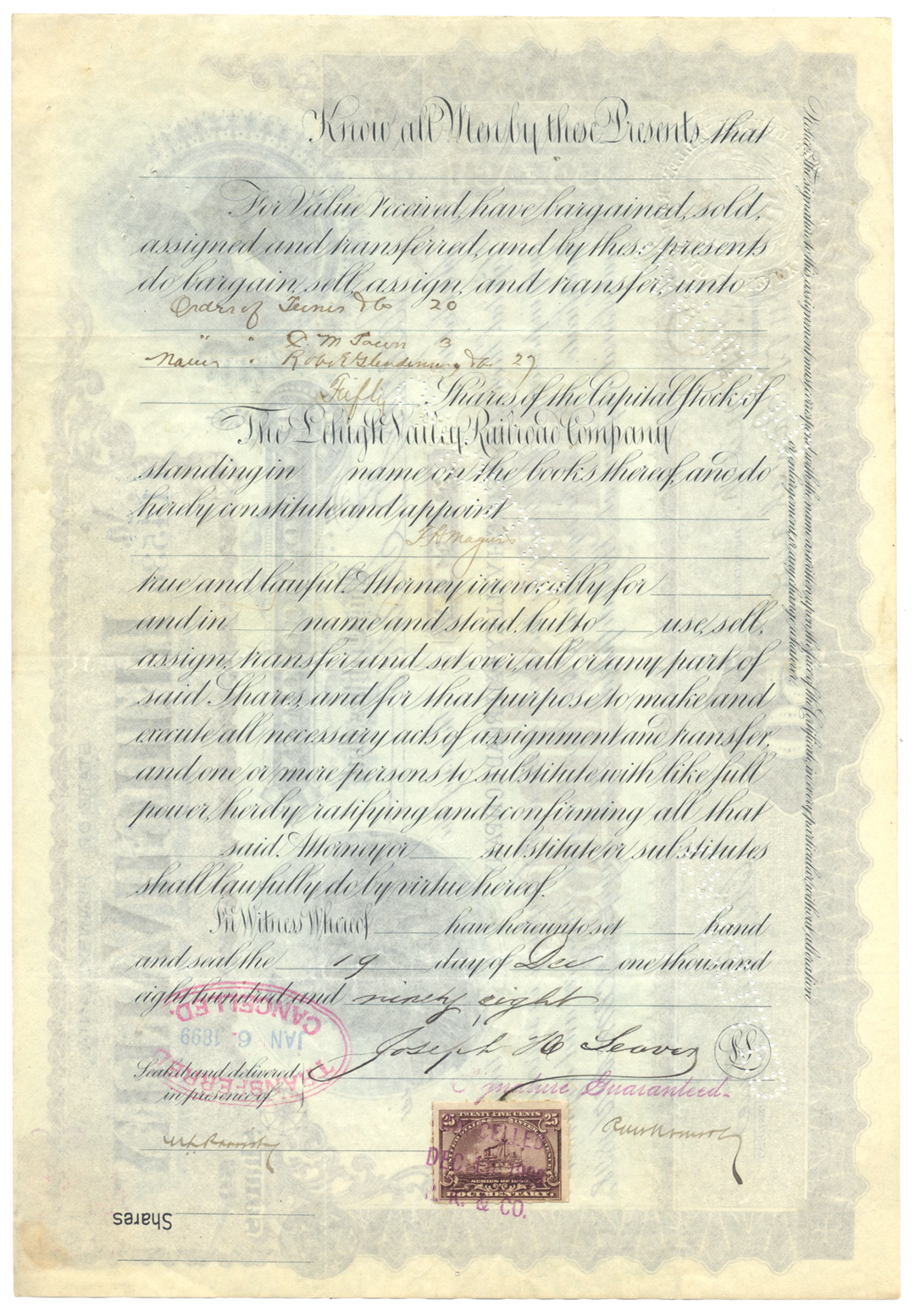 Lehigh Valley Railroad Company Stock Certificate