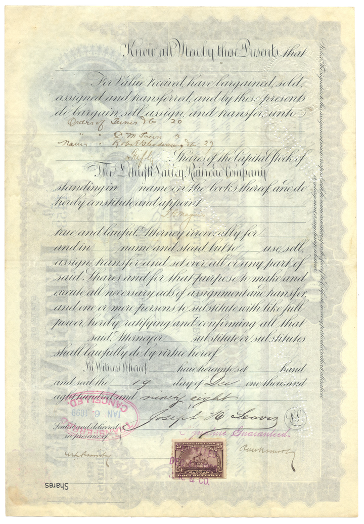 Lehigh Valley Railroad Company Stock Certificate