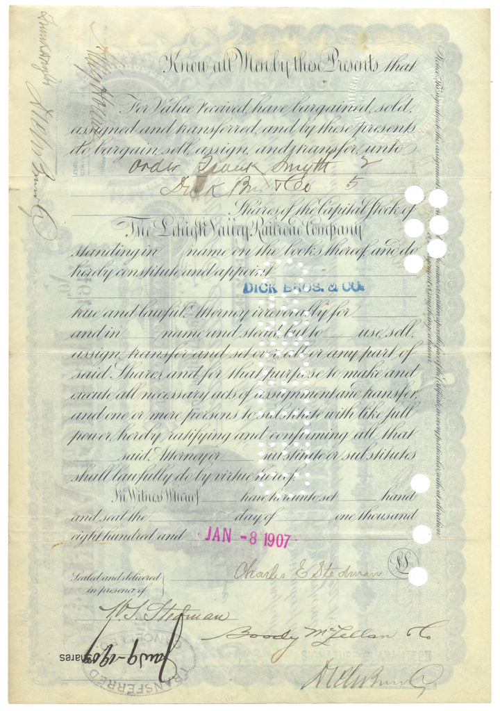 Lehigh Valley Railroad Company Stock Certificate