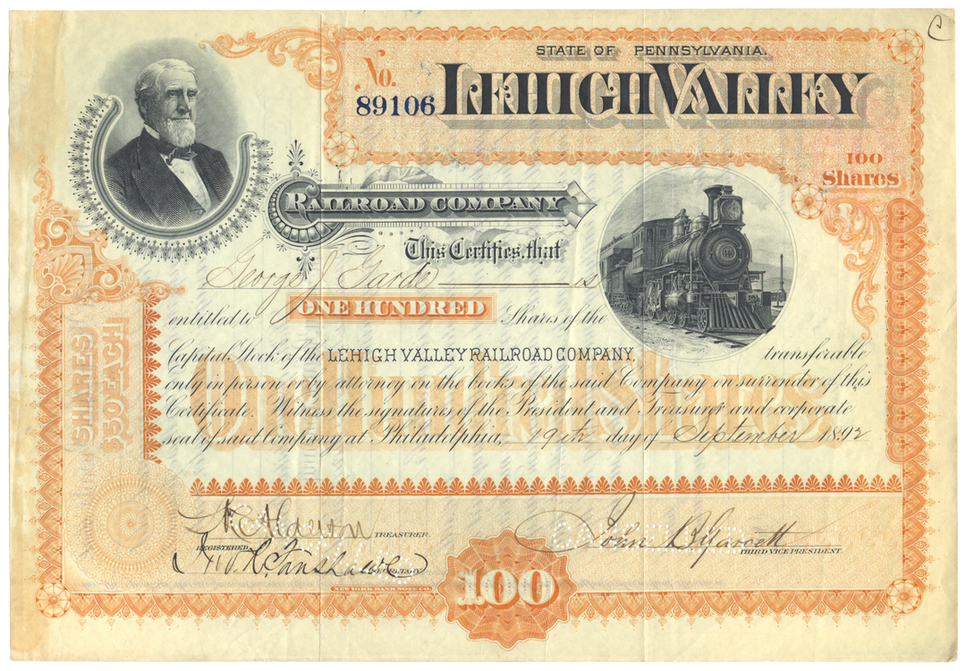 Lehigh Valley Railroad Company Stock Certificate