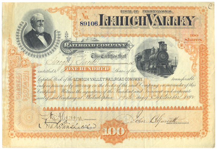 Lehigh Valley Railroad Company Stock Certificate