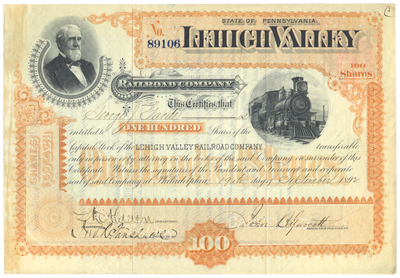 Lehigh Valley Railroad Company Stock Certificate