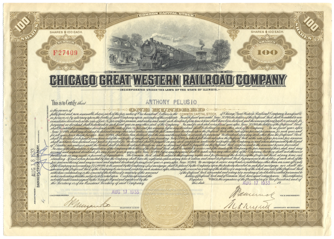 Chicago Great Western Railroad Company Stock Certificate