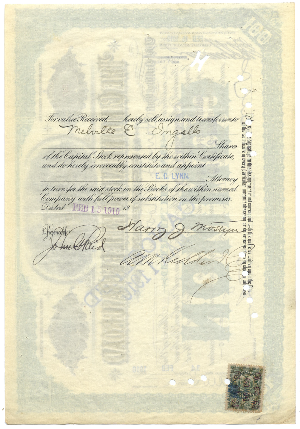 Cincinnati Northern Railroad Company Stock Certificate