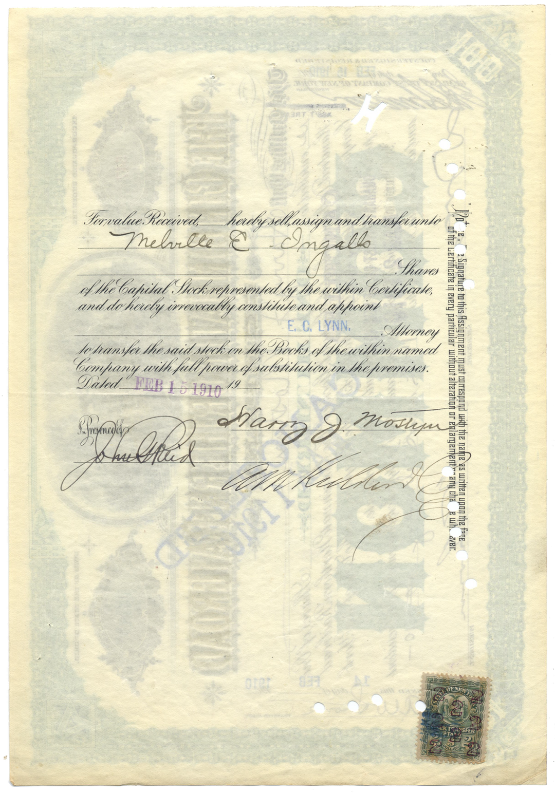 Cincinnati Northern Railroad Company Stock Certificate