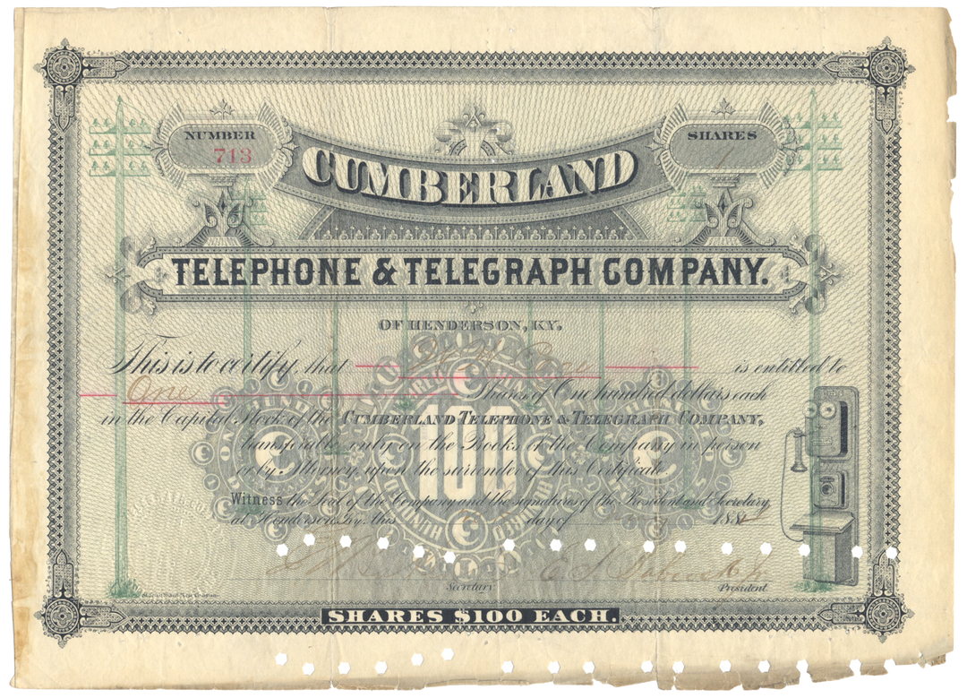 Cumberland Telephone & Telegraph Company Stock Certificate