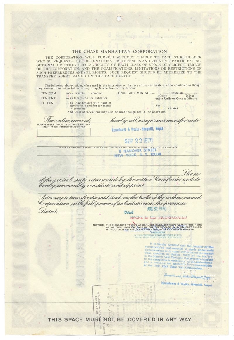 Chase Manhattan Corporation Stock Certificate