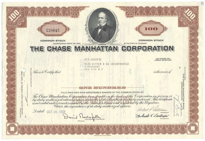 Chase Manhattan Corporation Stock Certificate