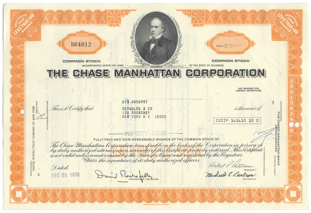 Chase Manhattan Corporation Stock Certificate