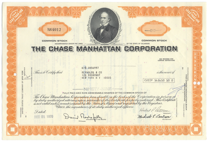 Chase Manhattan Corporation Stock Certificate