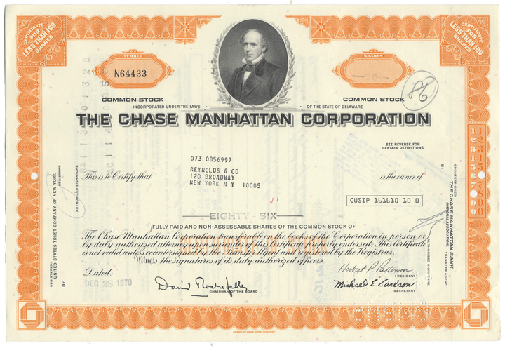 Chase Manhattan Corporation Stock Certificate