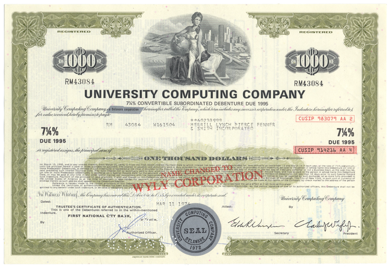 University Computing Company Bond Certificate