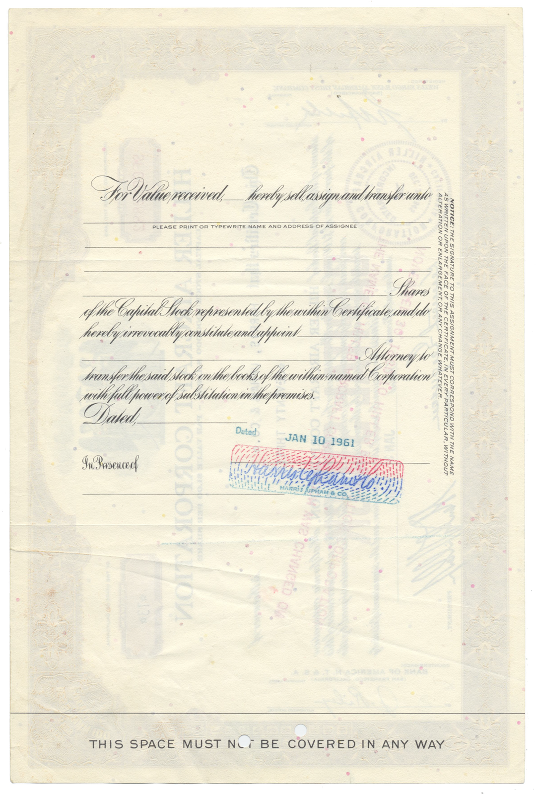 Hiller Aircraft Corporation Stock Certificate