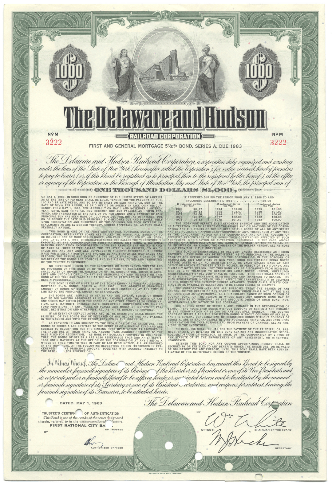 Delaware and Hudson Railroad Corporation Bond Certificate