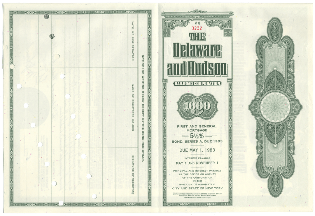 Delaware and Hudson Railroad Corporation Bond Certificate