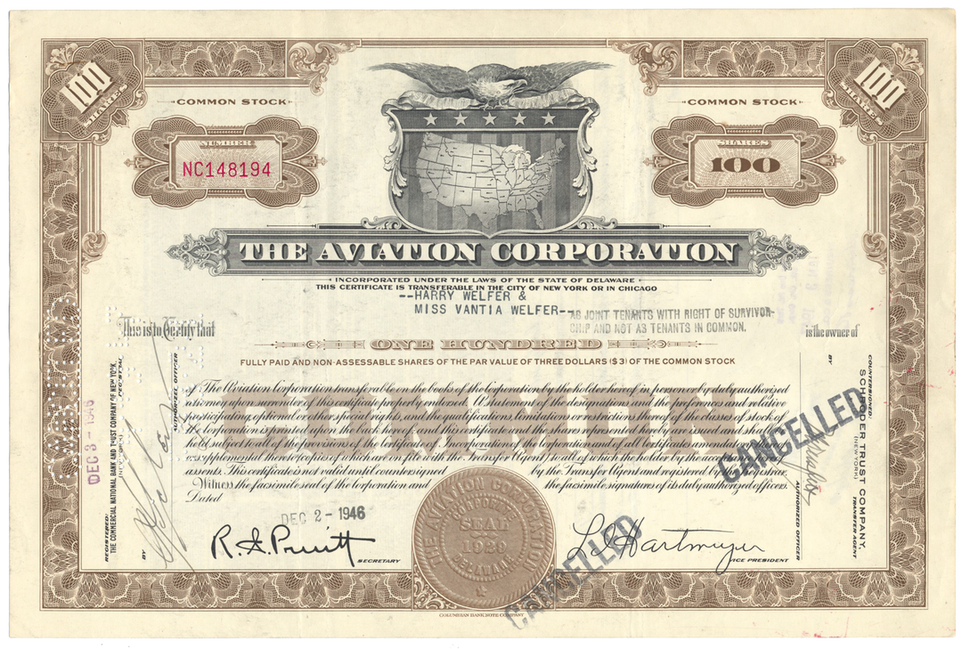 Aviation Corporation Stock Certificate