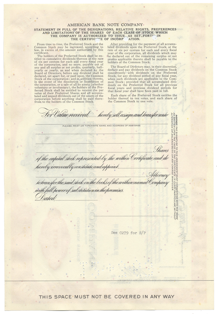 American Bank Note Company Stock Certificate