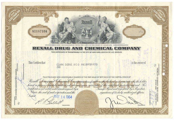 Rexall Drug and Chemical Company Stock Certificate