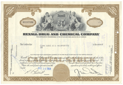Rexall Drug and Chemical Company Stock Certificate