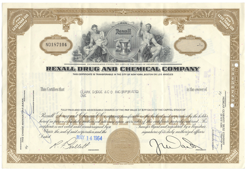 Rexall Drug and Chemical Company Stock Certificate