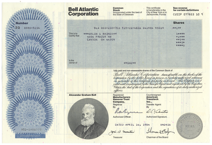 Bell Atlantic Corporation Stock Certificate