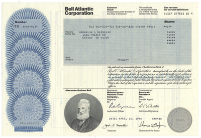 Bell Atlantic Corporation Stock Certificate
