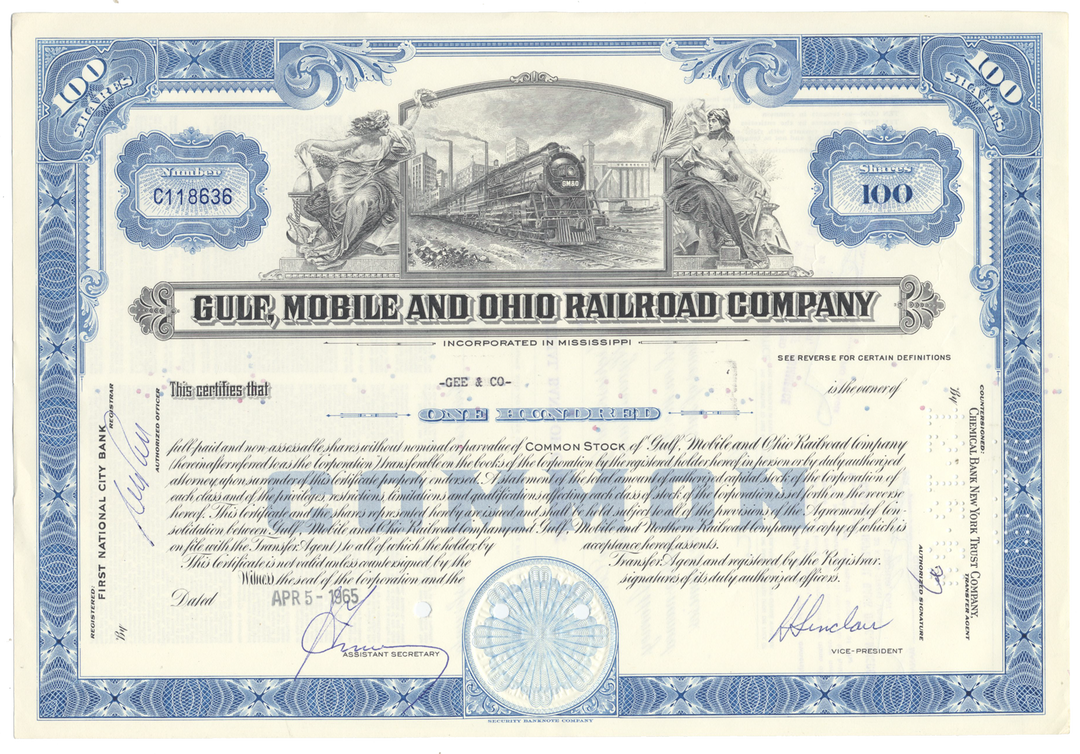 Gulf, Mobile and Ohio Railroad Company Stock Certificate