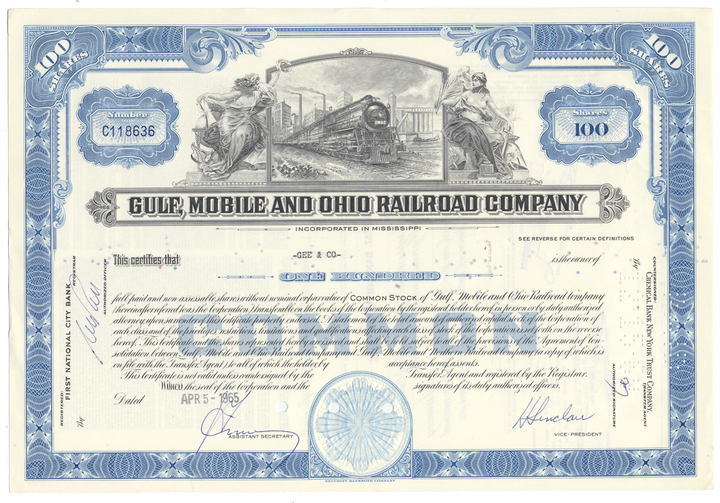 Gulf, Mobile and Ohio Railroad Company Stock Certificate