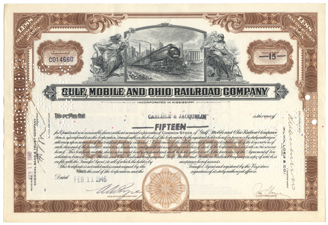 Gulf, Mobile and Ohio Railroad Company Stock Certificate