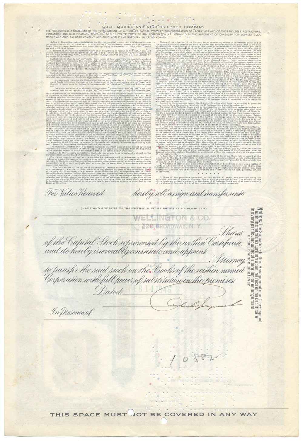 Gulf, Mobile and Ohio Railroad Company Stock Certificate