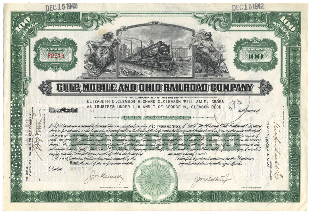 Gulf, Mobile and Ohio Railroad Company Stock Certificate