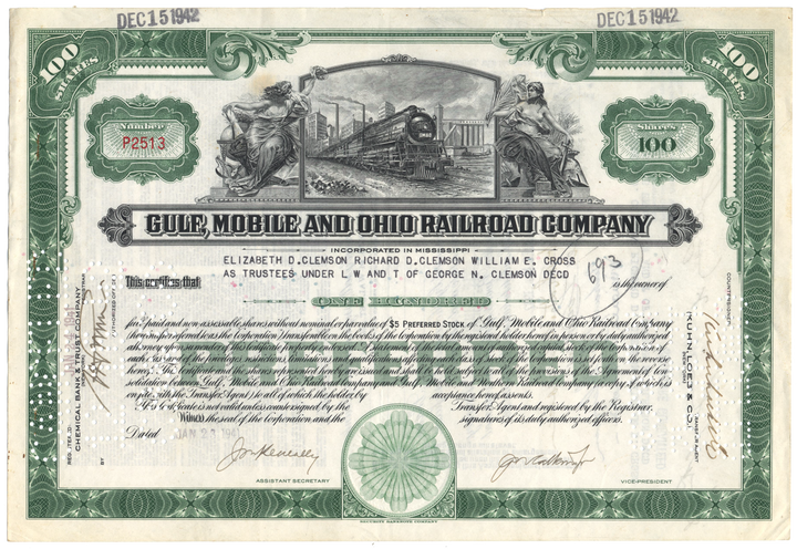 Gulf, Mobile and Ohio Railroad Company Stock Certificate