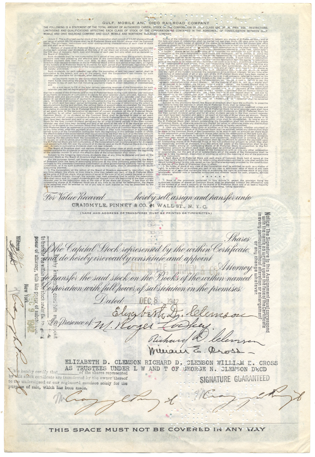 Gulf, Mobile and Ohio Railroad Company Stock Certificate