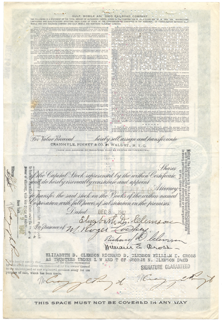 Gulf, Mobile and Ohio Railroad Company Stock Certificate