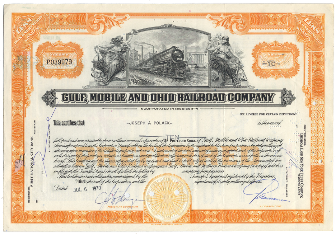 Gulf, Mobile and Ohio Railroad Company Stock Certificate