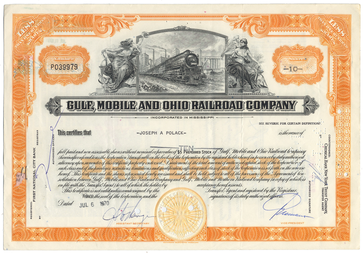 Gulf, Mobile and Ohio Railroad Company Stock Certificate