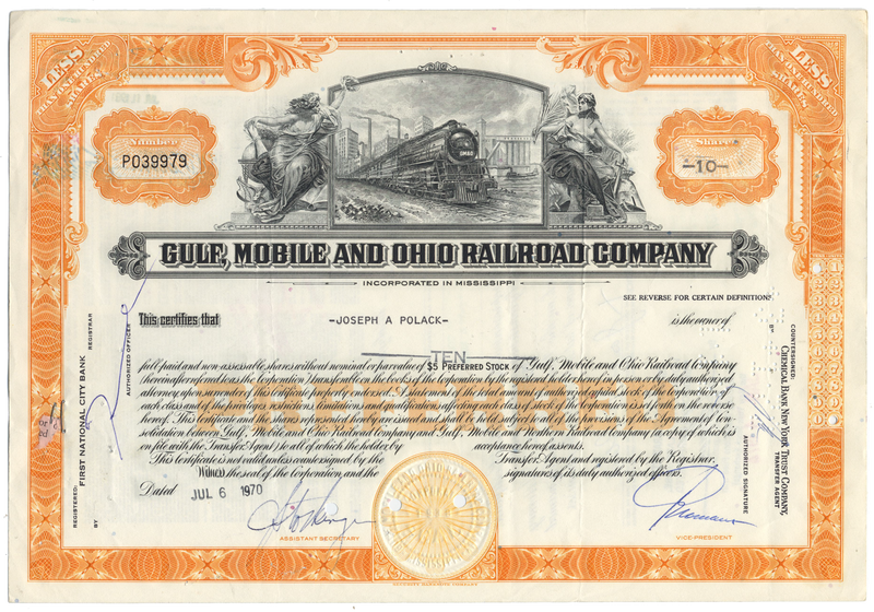 Gulf, Mobile and Ohio Railroad Company Stock Certificate