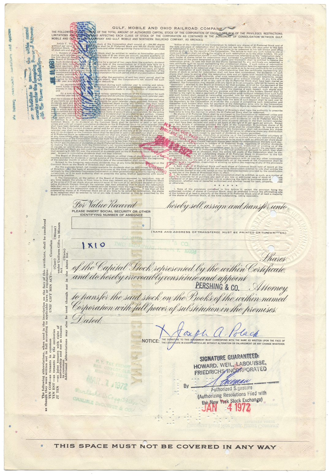 Gulf, Mobile and Ohio Railroad Company Stock Certificate