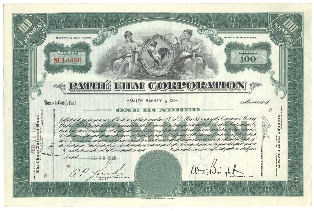 Pathe Film Corporation Stock Certificate