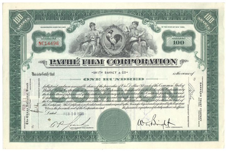 Pathe Film Corporation Stock Certificate