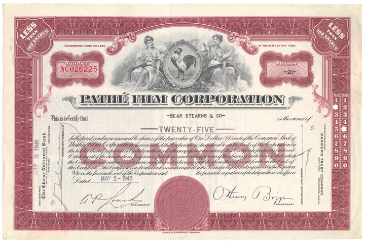 Pathe Film Corporation Stock Certificate